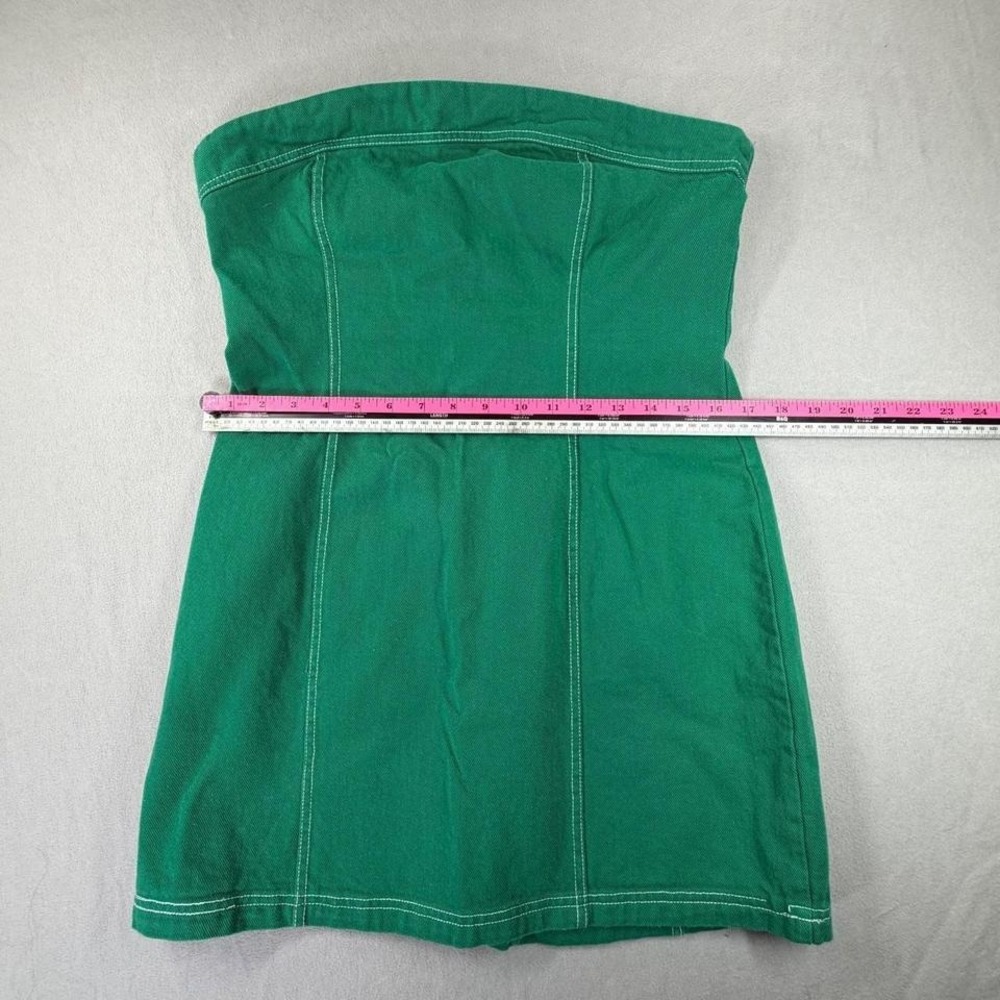 Y2K Green Strapless Denim Mini Dress Bodycon Indie Sleaze Tube - Picture 2 of 5